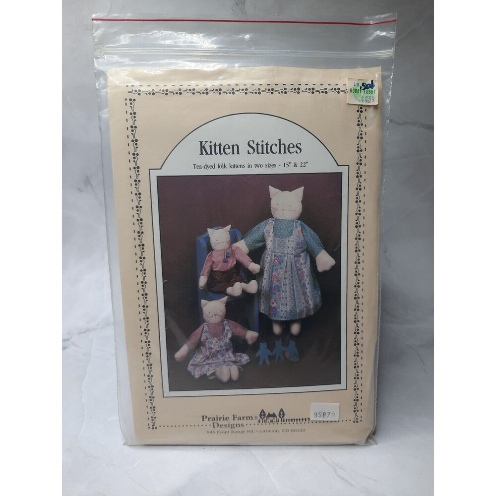 Prairie Farm Designs Kitten Stitches Tea Dyed Kitten Doll Patterns 15" and 22"